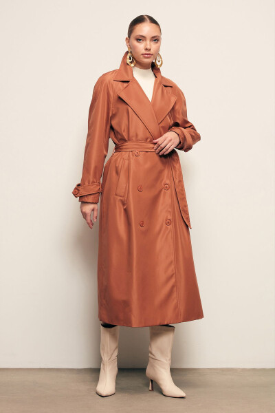 Long Belted Trench Coat - Camel - 5