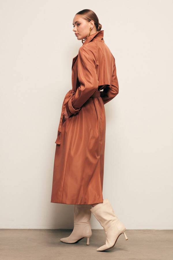 Long Belted Trench Coat - Camel - 7