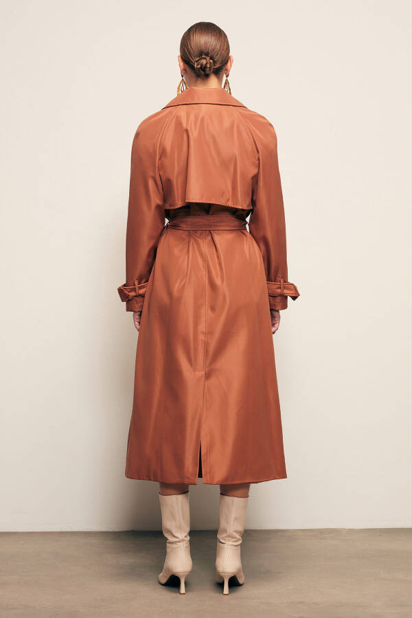 Long Belted Trench Coat - Camel - 8