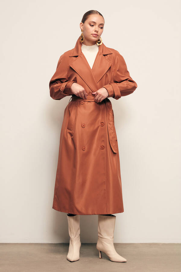 Long Belted Trench Coat - Camel - 10