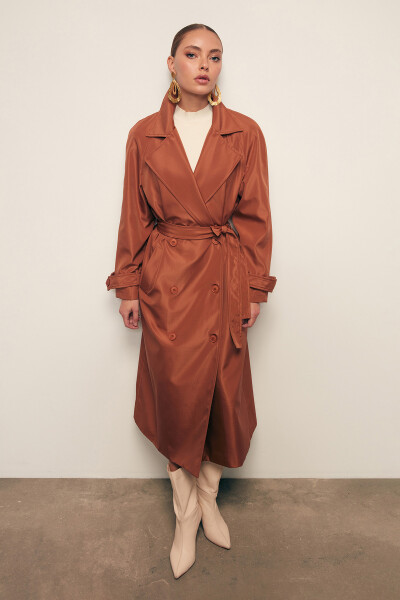 Long Belted Trench Coat - Camel - 11