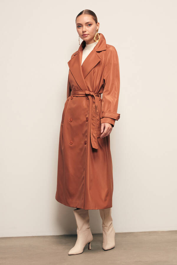 Long Belted Trench Coat - Camel - 12