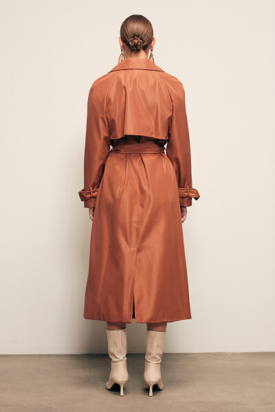 Long Belted Trench Coat - Camel - 16