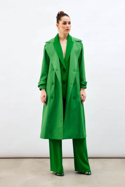 Long Belted Trench Coat - Green - 2