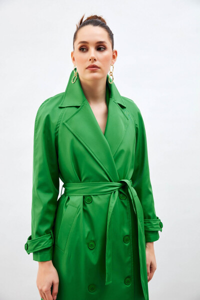 Long Belted Trench Coat - Green - 3