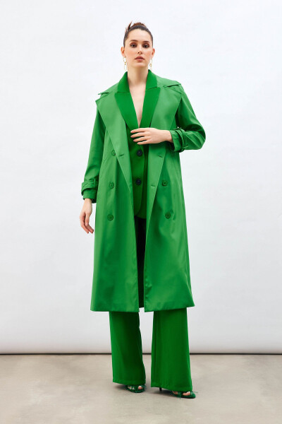 Long Belted Trench Coat - Green - 4