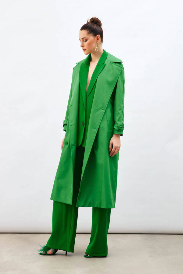 Long Belted Trench Coat - Green - 7