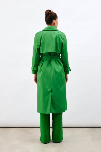 Long Belted Trench Coat - Green - 16