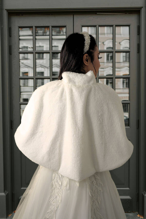 Long Bow Soft Textured Fur Stole Bridal Bolero Off White - 4