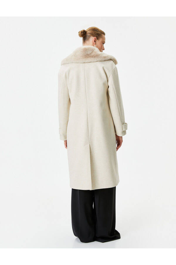 Long, buttoned, detachable faux fur pocket wool coat. - 6