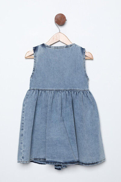 Long Buttoned Double Pocket Girls' Jean Dress - 3