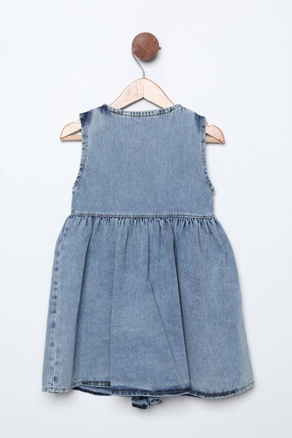 Long Buttoned Double Pocket Girls' Jean Dress - 3