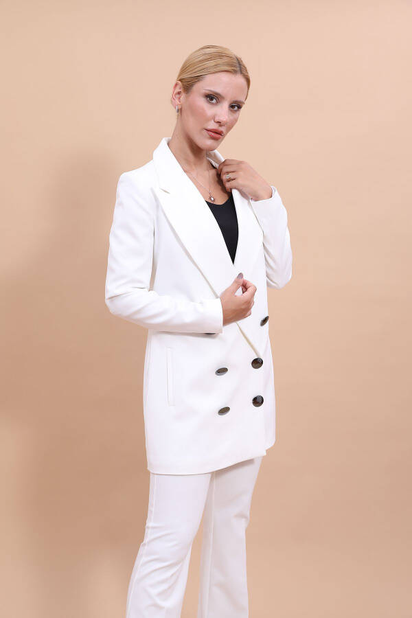 Long Classic Blazer Jacket - Ecru - 13