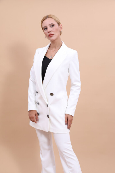 Long Classic Blazer Jacket - Ecru - 14