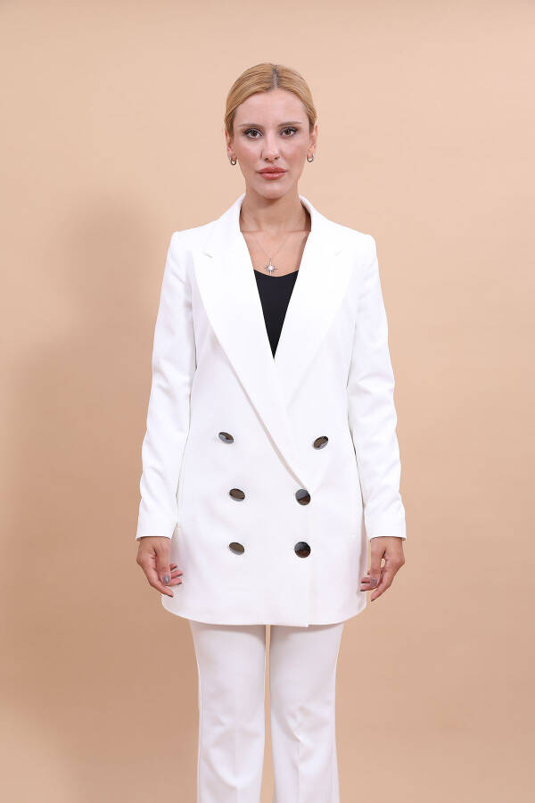 Long Classic Blazer Jacket - Ecru - 1