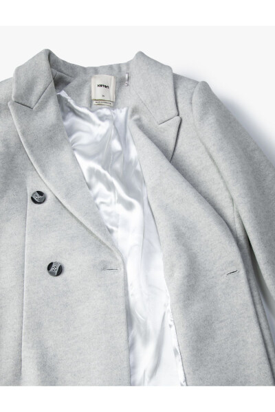 Long, double-breasted, buttoned pocket detail, belted wool coat. - 6