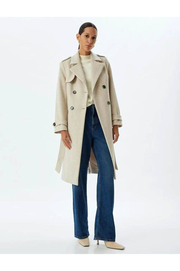 Long, double-breasted, pocket, belt detail relaxed fit cashmere coat. - 12