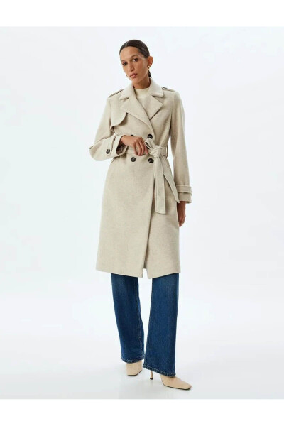 Long, double-breasted, pocket, belt detail relaxed fit cashmere coat. - 13