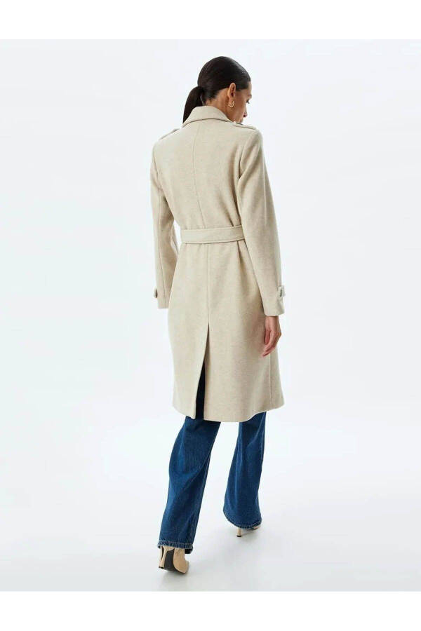 Long, double-breasted, pocket, belt detail relaxed fit cashmere coat. - 14