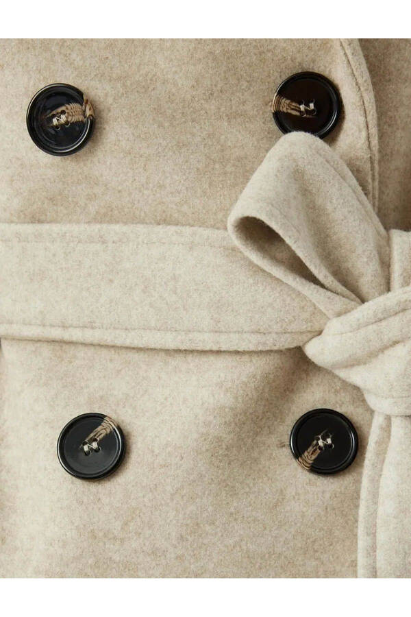 Long, double-breasted, pocket, belt detail relaxed fit cashmere coat. - 16