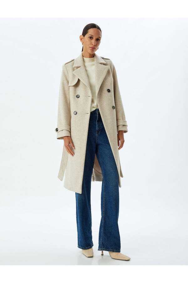 Long, double-breasted, pocket, belt detail relaxed fit cashmere coat. - 7