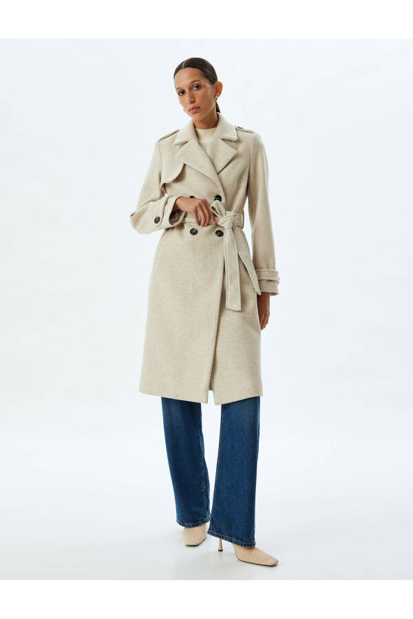 Long, double-breasted, pocket, belt detail relaxed fit cashmere coat. - 8