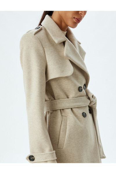 Long, double-breasted, pocket, belt detail relaxed fit cashmere coat. - 10