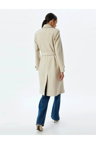 Long, double-breasted, pocket, belt detail relaxed fit cashmere coat. - 3