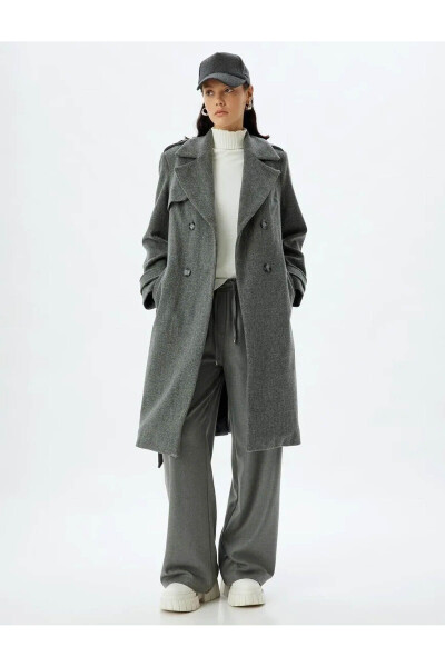 Long, double-breasted, pocket, belt detailed, relaxed fit cashmere coat. - 13