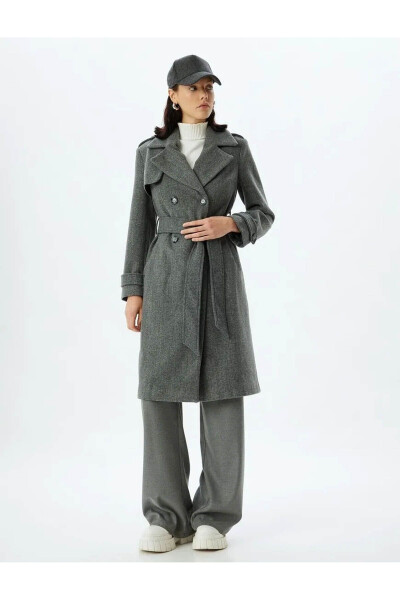 Long, double-breasted, pocket, belt detailed, relaxed fit cashmere coat. - 15