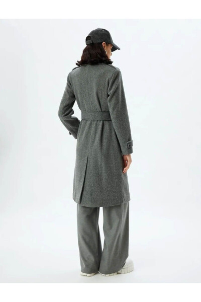 Long, double-breasted, pocket, belt detailed, relaxed fit cashmere coat. - 16