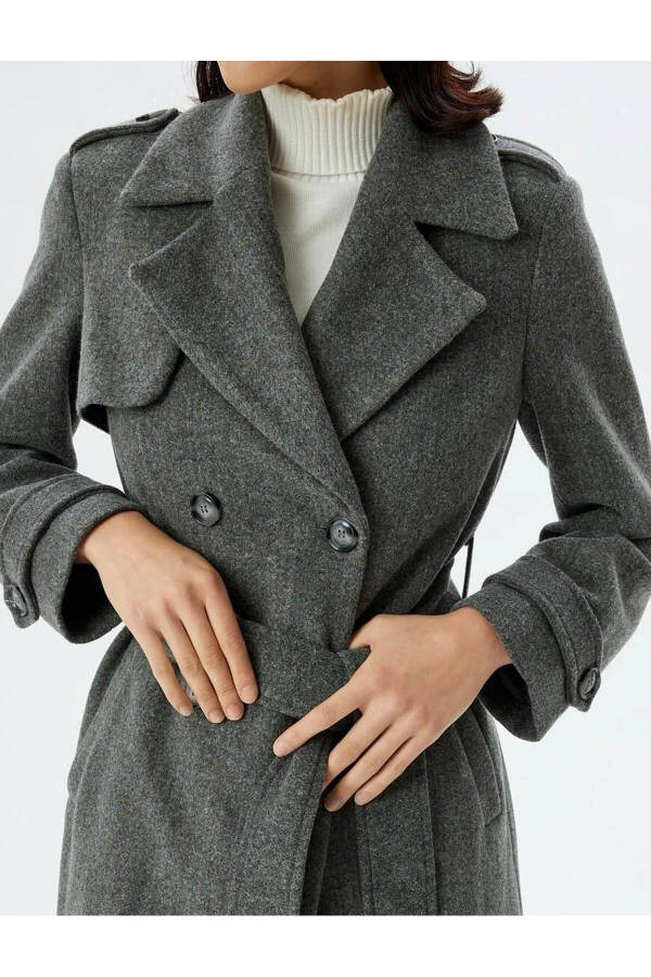 Long, double-breasted, pocket, belt detailed, relaxed fit cashmere coat. - 17