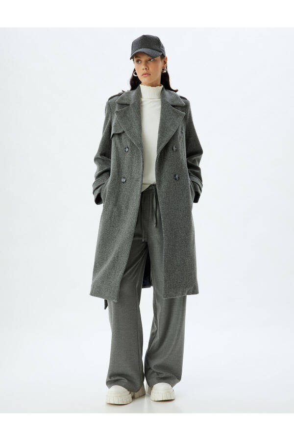 Long, double-breasted, pocket, belt detailed, relaxed fit cashmere coat. - 8