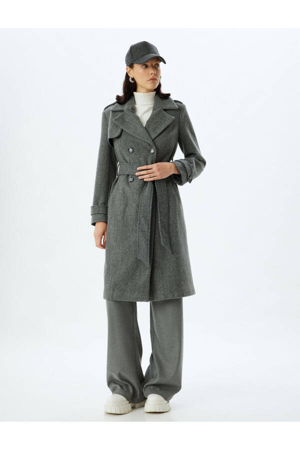 Long, double-breasted, pocket, belt detailed, relaxed fit cashmere coat. - 9