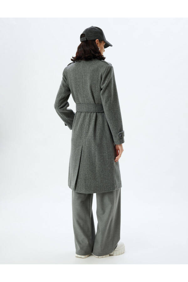 Long, double-breasted, pocket, belt detailed, relaxed fit cashmere coat. - 10