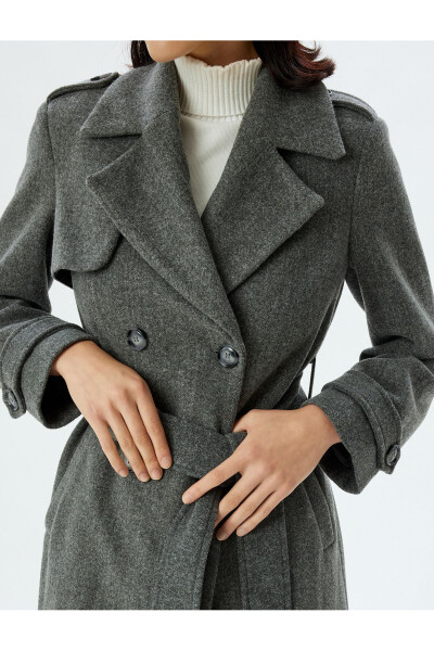 Long, double-breasted, pocket, belt detailed, relaxed fit cashmere coat. - 11