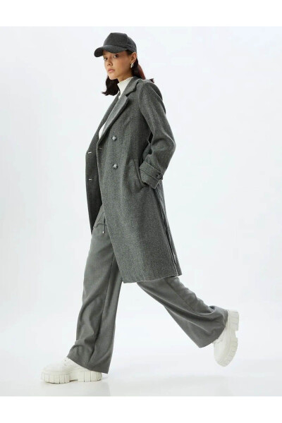 Long, double-breasted, pocket, belt detailed, relaxed fit cashmere coat. - 1