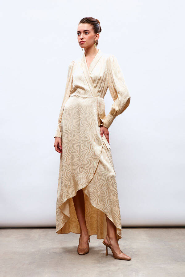 Long Dress with Lapel Design - BEIGE - 3