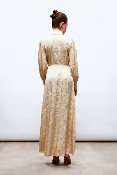 Long Dress with Lapel Design - BEIGE - 8