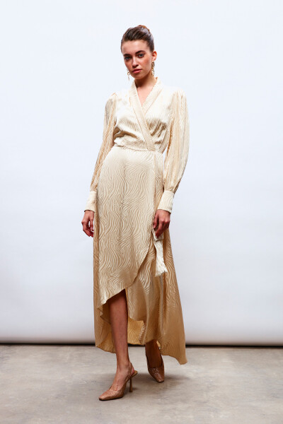 Long Dress with Lapel Design - BEIGE - 10