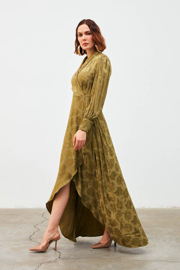 Long Dress with Lapel Design - Khaki - 3