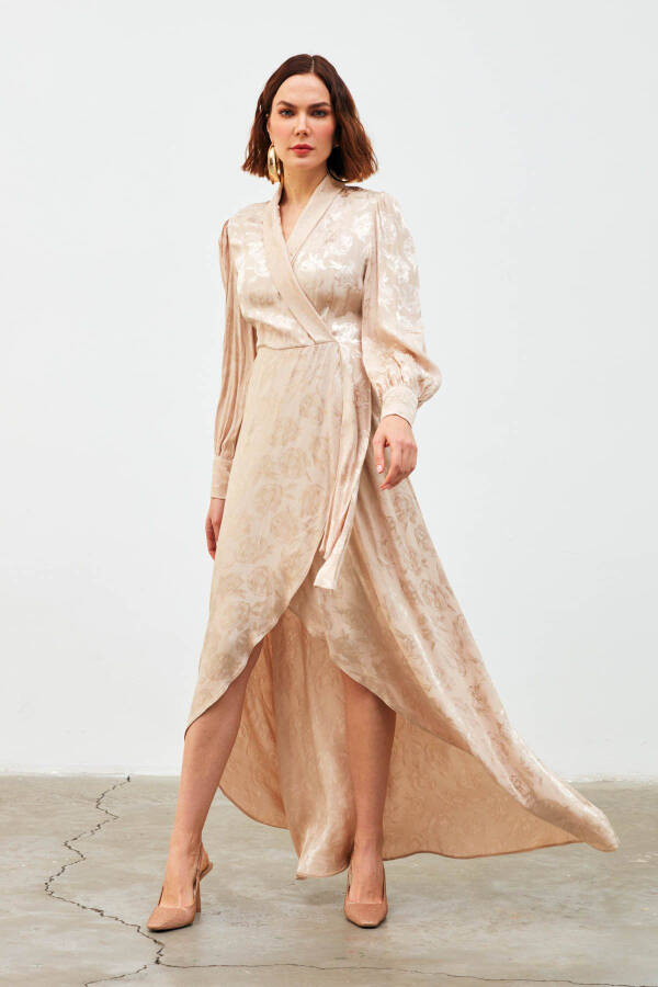 Long Dress with Wrap Design - Beige - 4