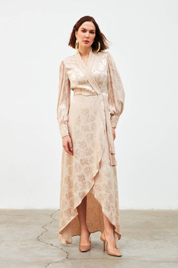 Long Dress with Wrap Design - Beige - 11