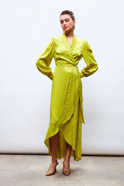 Long Dress with Wrap Design - OLIVE GREEN - 1