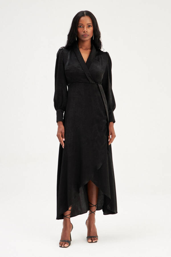 Long Dress with Wrap Detail - Black - 5