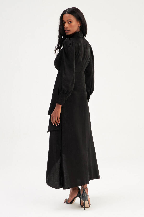 Long Dress with Wrap Detail - Black - 6