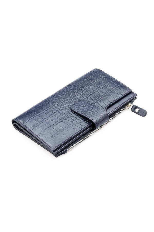 Long, genuine leather crocodile embossed women's wallet. - 1