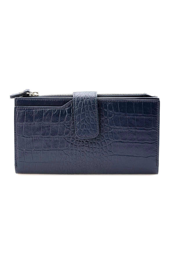 Long, genuine leather crocodile embossed women's wallet. - 4