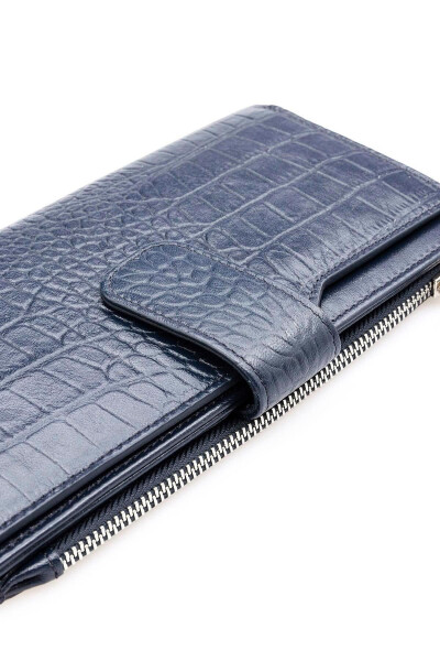 Long, genuine leather crocodile embossed women's wallet. - 6