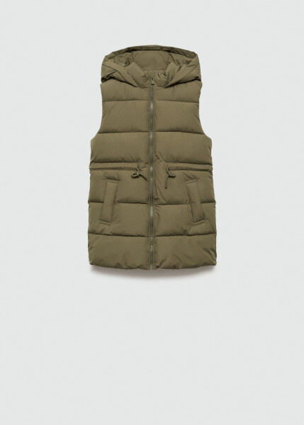 Long, khaki quilted vest. - 16